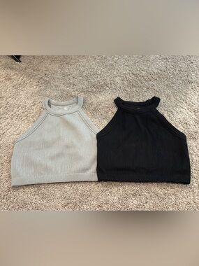 aerie Black & Grey Ribbed Cropped Tank Top